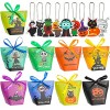 Halloween Candy Bags Treat Bags 36PCS Paper Halloween Bags Trick or Treat Halloween Sweet Goodie Bags with 36PCS Keychains 9 Patterns Gift Bags Halloween Party Favors for Kids Halloween Decorations