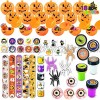 Halloween Party Favors Set 18 Pack Prefilled Pumpkin Box with Halloween Themed Party Favors Including Halloween Stamps Eyes Bouncing Balls Stickers Spiders Pumpkins Tattoo and Slap Bracelets for Kids Trick or Treat Party Favors Halloween Gift Exchange Car