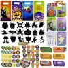 JOYIN 108 Pieces 18 Pack Assorted Halloween Art and Craft Stationery Gift Sets Trick or Treat Party Favor Toy Including Halloween Bag Scratch Cards Coloring Books Stickers Stamps Crayons
