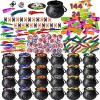 JOYIN 144 Pcs Halloween Game Toy Gifts for Kids 24 Pack Prefilled Cauldrons with Halloween Toy Eyeballs Witch Fingers Sticky Hands Spider Rings and Stretchy Worms for Kids Halloween Party Favors Trick or Treat Halloween Gift Exchange Carnival Game Prizes