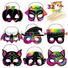 JOYIN 32 Pcs Halloween Scratch Masks Set with 8 Designs for Arts and Crafts Activity Book Trick-or-Treat Halloween Party Favors Halloween Event Party Supplies