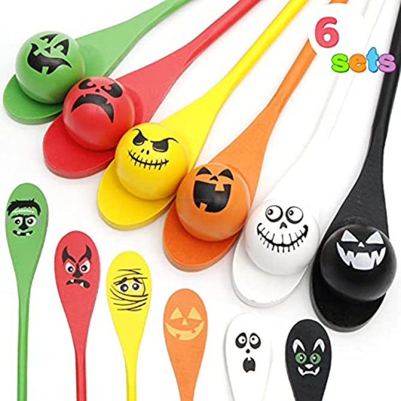JOYIN 6 Pcs Halloween Egg and Spoon Race Game Set; Eyeballs and Spoons with Assorted Colors for Kids and Adults Halloween Outdoor Fun Games Party Favor Supplies Classroom Activities
