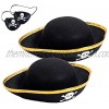 2 Packs Kids Felt Pirate Hat Tri Corner Pirate Party Hat Skull Print Pirate Captain Costume Party Birthday Halloween Accessories with Eye Patch