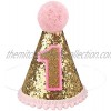 ANYI16 Gold Glitter Sparkle Princess 1st Birthday Hat with Adjustable Headband for Baby Girl Party Supplies