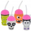 Halloween Character Cups with Straws Set of 4 Vampire Jack-O-Lantern Skeleton and Frankenstein