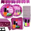 102 Piece Girl Spa Party Supplies Set Including Banner Plates Cups Napkins and Tablecloth Serves 25
