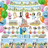 199 Pcs Bluey Party Supplies for 20 Guests Bluey Party Decorations Birthday Decorations Pack Includes Tableware Napkins Tablecloth Banner Swirls Blowouts Balloons Cake & Cupcake Topper