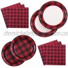 Aneco 98 Pieces Red and Black Plaid Party Supplies Party Tableware Paper Plates and Napkins for 24 Guests
