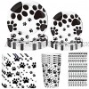 Dog Paw Prints Party Supplies 60PCS Dog Disposable Tableware with Dog Paw Prints Plates Cups Napkins for Dog Birthday Baby Shower Party Serves 10