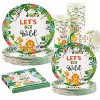 Kederwa Wild One Party Plates and Napkins Cups for 20 Guests Safari Theme Birthday Paper Plates Napkins and Cups for Baby First Birthday Party Tableware