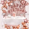 Party Spot! Serves 12 Ultimate Women Rose Gold Birthday Decorations Kit Princess Party Supplies For Girls- Tableware Pack Balloon Pump Happy Birthday Banner Backdrop Fringe Curtain Latex Balloons And More