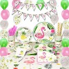 WERNNSAI Flamingo Party Supplies Set Tropical Party Decorations for Girls Kids Birthday Banner Balloons Cutlery Bag Table Cover Plates Cups Napkins Straws Utensils 16 Guests 169PCS