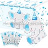 3 Pcs Blue Elephant Tablecloth Baby Shower Decoration Little Peanut Baby Boy Birthday Party Table Cover for Elephant Theme Party Supplies Favor