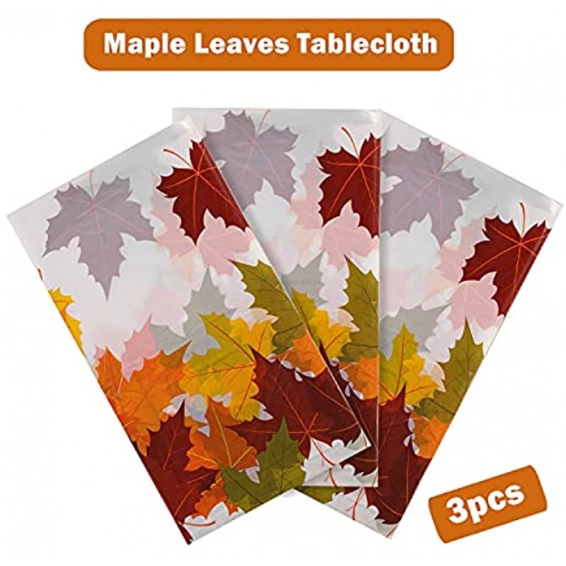 3pcs Fall Leaf Tablecloth Maple Leaf Tablecloth Autumn Plastic Table Cover for Thanksgiving Party Autumn Harvest Fall Party Decorations