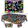 3Pcs Glow Party Backdrop Tablecloth Kit Glow Party Tablecloths Supplies Neno Party 5x3FT Photography Background Banner with 2Pcs Glow Table Cover