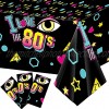 80’s Party Tablecloth Set of 3 Back to 80s Birthday Party Table Cover for 1980s Hip Hop Theme Party Decorations Supplies