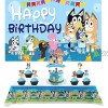 Blue Dog Background 1 +1Bluey Tablecloth Theme + 25Bluey Cake top hat Birthday Party Supplies Cartoon Blue Dog Photography Background Banner Children’s Party Disposable Table a Total of 27 Sets