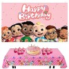 Cartoon Cute Melon Backdrop and Tablecloth 5x3ft Pink JJ Melon Polyester Background for Birthday Party Supplies with 42"x72" Plastic Disposable Table Cover for Baby Shower Kids Party Decorations