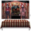 WILDPARTY 6x5FT Horror Circus Photography Backdrop with Table Cover Halloween Theme Giant Evil Clown Hallowmas Party Background Scary Grove Room Decor Banner Photo Booth Studio