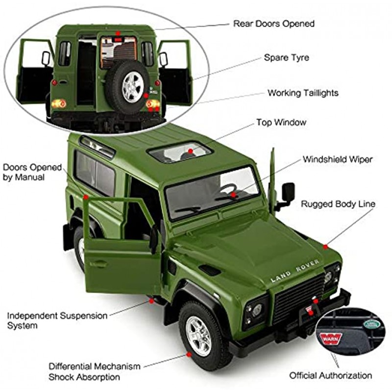 Land Rover Defender RC Car RASTAR 1 14 Land Rover Remote Control Toy Model Car Doors Opened by Manual – Green