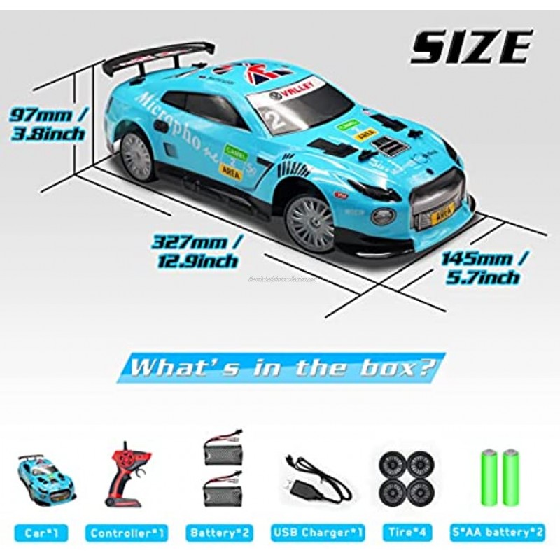 VOLANTEXRC RC Drift Car 1:14 Scale Electric Remote Control Car 2.4Ghz 4WD Drifting RC Car for Adults Kids Gifts Fast RC Vehicle with LED Lights All Batteries and Drifting Wheels + Racing Wheels