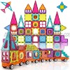 71 Pcs Magnetic Tile Car Set Clear Color Magnet 3D Building Block Train Shape Preschool Educational Creativity Learning STEM Toy Gift for Kid Toddler Boy Girl Age 3 Year and Up Advanced Kit