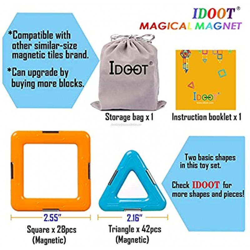 idoot Magnetic Tiles Building Blocks Toddlers Toys Magnets for Kids,70PCS Magnetic Blocks STEM BuildingToys for 3+ Year Old Boys Girls Educational Games Stacking Blocks Gifts