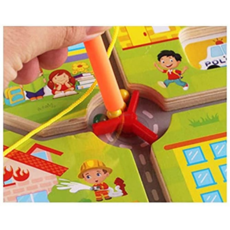O-Toys Kids Maze Wooden Puzzle Activity Magnet Toys Beads Board Game Play Set for Boys Girls Learning Education Toy with Magnetic Wand for Toddlers Infants Preschool Children
