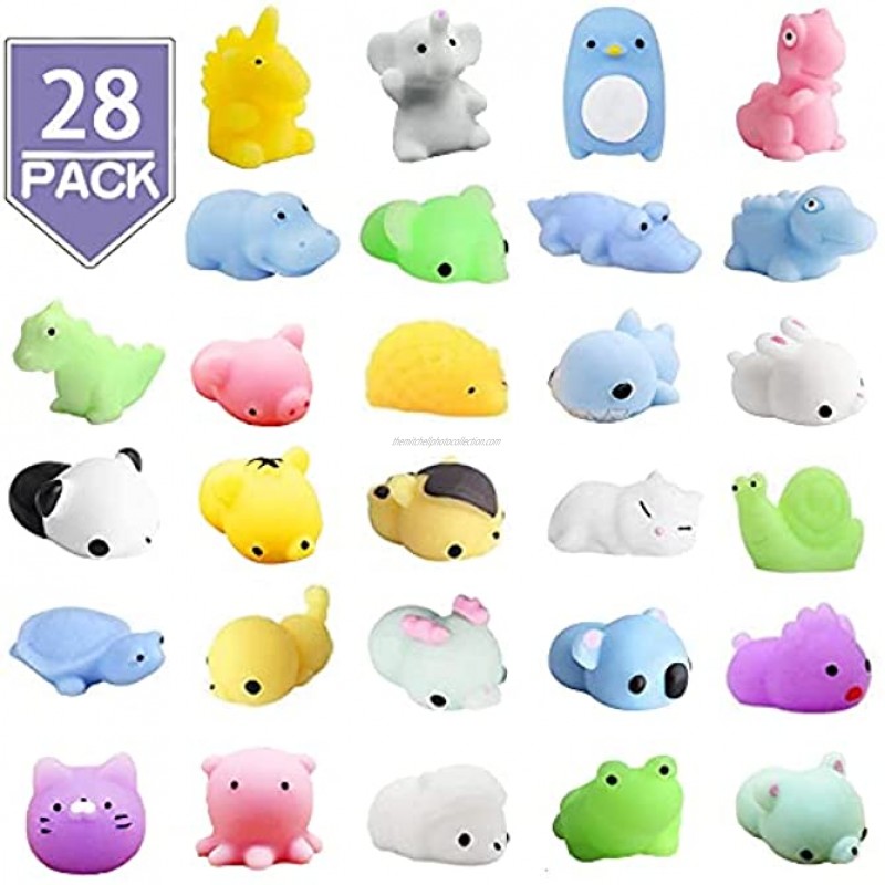 28pcs Squishies Squishy Toys Set for Kids Party Favors Mini Kawaii Animals Mochi Squishy Toy Fidget Toys Packs Stress Reliever Anxiety Toys for Boys & Girls