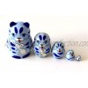 1.25" Tall Blue Cat with Mouse Mini Nesting Dolls Russian Hand Carved Hand Painted 5 Piece Matryoshka Set