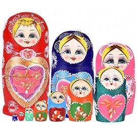 HYSIGUAN Russian Nesting Doll Matryoshka Wood Stacking Nested Handmade Toys for Kids Halloween Christmas Wishing Gifts10 PCS