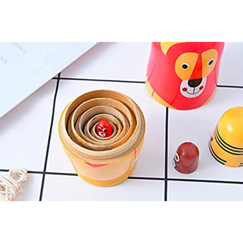 Kakeah Fox Nesting Dolls Wooden Matryoshka Russian Doll Handmade Stacking Toy Set 6 Pieces for Kids