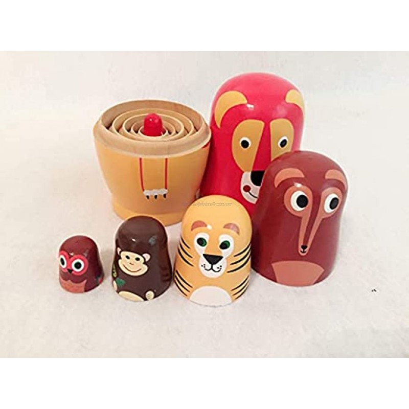 Kakeah Fox Nesting Dolls Wooden Matryoshka Russian Doll Handmade Stacking Toy Set 6 Pieces for Kids