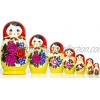 Russian Nesting Doll Semenovo Hand Painted in Russia Traditional Matryoshka Babushka 9.5``7 Dolls in 1 Red-Yellow
