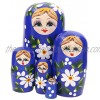 Set of 5 Blue Blonde Girl with White Flower Wooden Nesting Dolls Matryoshka Russian Doll Handmade Stacking Toys Kids Gifts for Christmas New Year Home Decoration