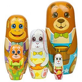 SMARTryoshka 5 pcs Russian Nesting Doll for Kids Toddlers preschoolers| Educational and Learning Toy| Wooden Animal Matryoshka Puzzle for 3 4 5 6 Year Old Boys and Girls| Montessori Development Toy