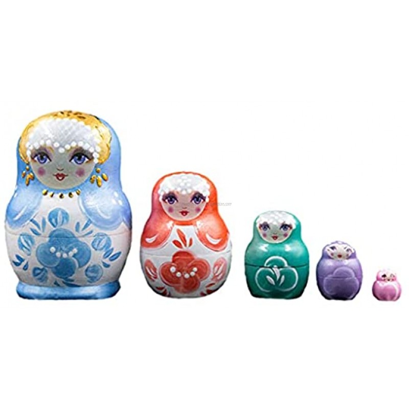 yotijar Traditional Russian Nesting Doll Matryoshka Stacking Toys for Kids Gift Holiday Birthday New Year Blue