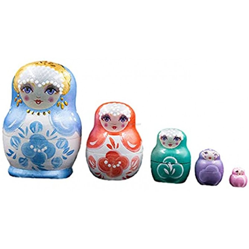 yotijar Traditional Russian Nesting Doll Matryoshka Stacking Toys for Kids Gift Holiday Birthday New Year Blue