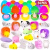 YEAHBEER 24 Pcs Mochi Squishy Toys Filled Easter Eggs,Mini Soft Animal Squishy Stress Relief Toys for Easter Basket Fillers