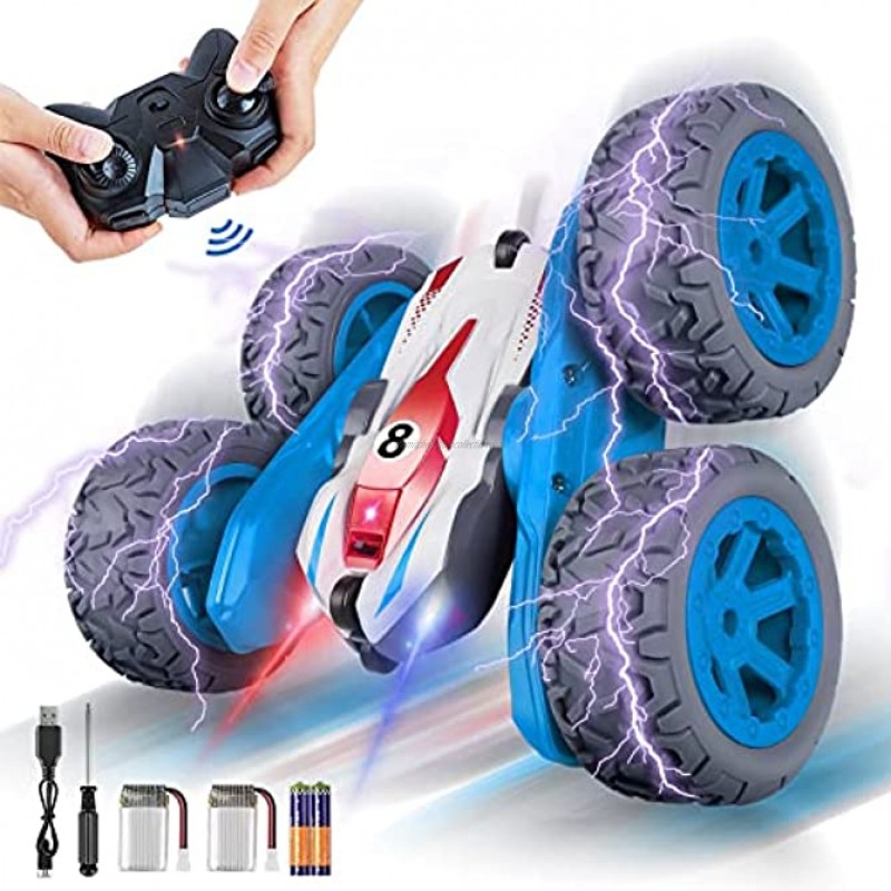 Rc Cars,Remote Control Car with Double Sided 360° Flips 2.4 Ghz High Speed RC Stunt Car with LED 4WD Off Road Truck Toys for 5+ Year Old Boys