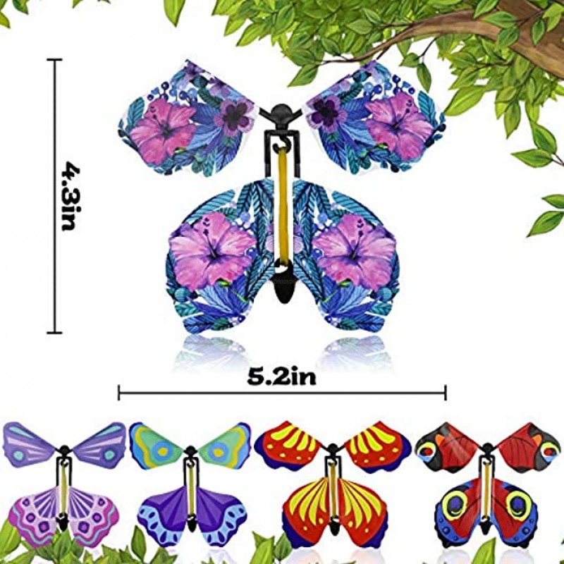 Halovin 5 Pack Magic Flying Butterfly Rubber Band Powered Wind up Butterfly Card Surprise Gift Flying Butterfly Surprise Toys Cards Gifts for Kids Boys Girls Girlfriend Mother