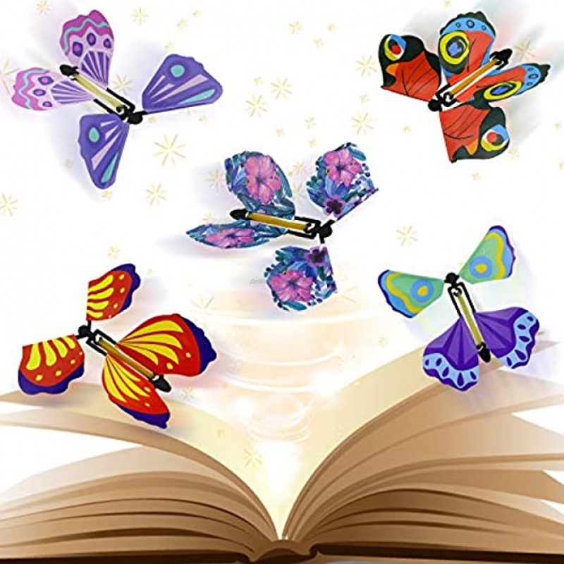 Halovin 5 Pack Magic Flying Butterfly Rubber Band Powered Wind up Butterfly Card Surprise Gift Flying Butterfly Surprise Toys Cards Gifts for Kids Boys Girls Girlfriend Mother