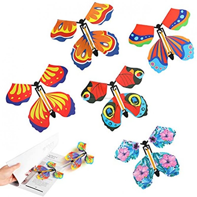 ORNOOU Magic Fairy Flying Butterfly 10Pcs Fake Butterfly Card Rubber Band Wind Up Toys Flying Fairy Surprise Box Birthday Party Gift Decoration B#