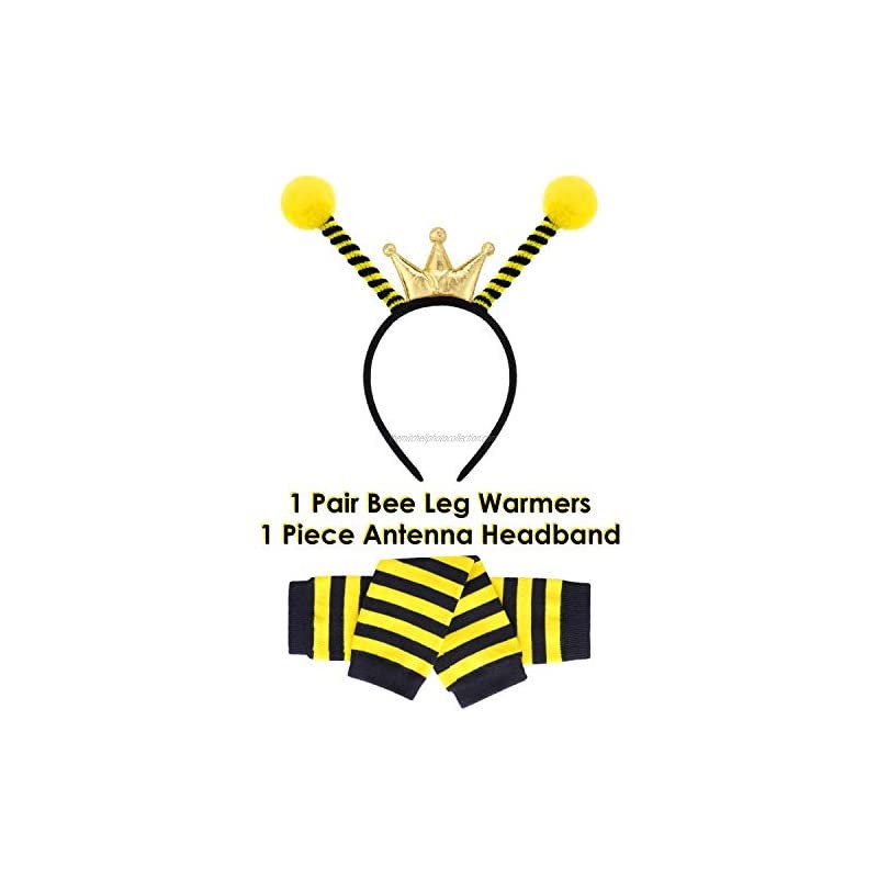 2 Pieces Bee Bopper Antenna Headbands and Bee Striped Leg Warmers Set for Halloween Costume