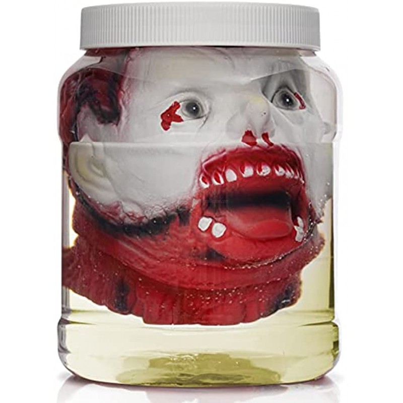 Skeleteen Laboratory Head in Jar Gory Fake Severed Face Scary Party Decorations Props for Insane Asylum Haunted House Décor