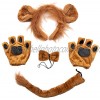 Spooktacular Creations 5 Pcs Lion Costume Accessories Set with Lion Ears Headband Plush Tail Bow Tie and Paw Gloves for Halloween Cosplay Party Dress Up