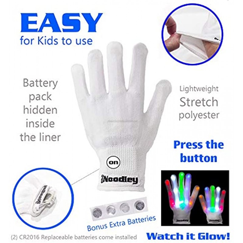 The Noodley Skeleton Kids Toys for Boys LED Light Up Gloves Sensory Toy for Autistic Children Cosplay Halloween Costume Stocking Stuffers Ages 4 5 6 7 Small White