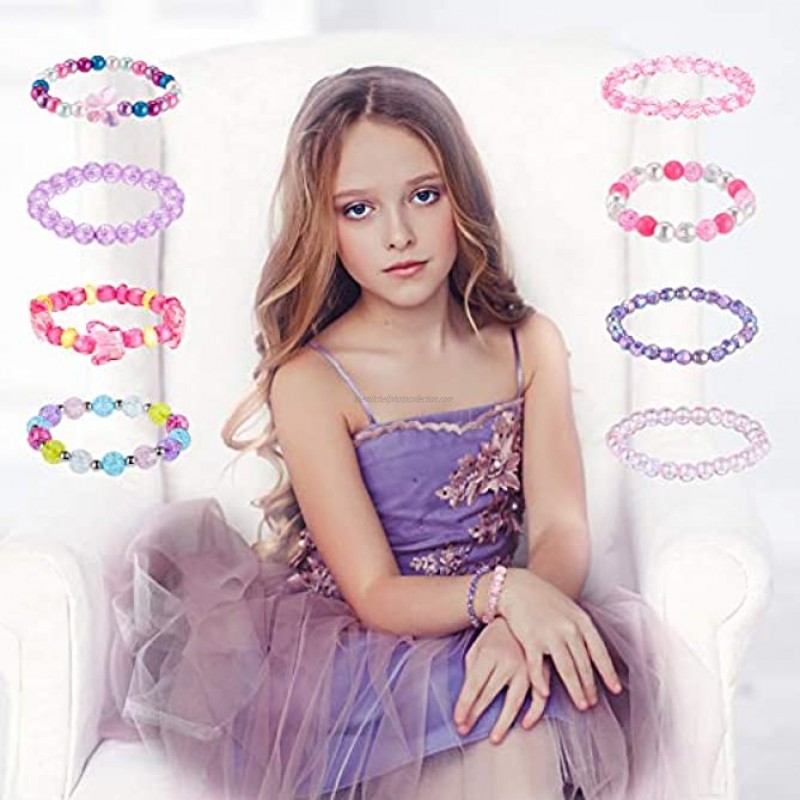 20 Pieces Girl Beaded Bracelets Cute Rainbow Bead Bracelets Colorful Bracelets Princess Bracelets Stretchy Bead Bracelets for Prince Birthday Present