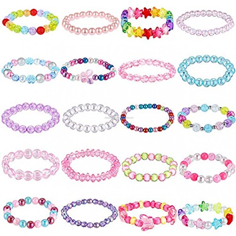 20 Pieces Girl Beaded Bracelets Cute Rainbow Bead Bracelets Colorful Bracelets Princess Bracelets Stretchy Bead Bracelets for Prince Birthday Present