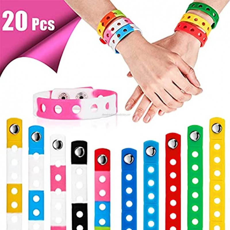 20 Pieces Silicone Charm Bracelet in 8.3 Inch Adjustable Kids Silicone Bracelets Colorful Wristband Bracelet for Kids Party Present Most Shoe Charms No Charms Included